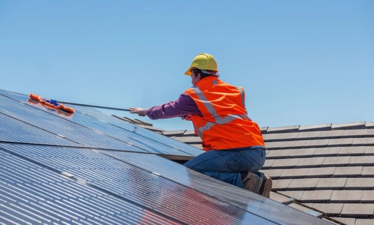 Solar panel being cleaned